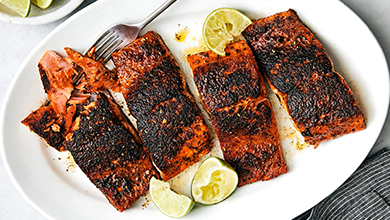 Blackened Salmon over Crispy Polenta
