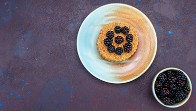 Crispy polenta cakes w/ mixed berry compote